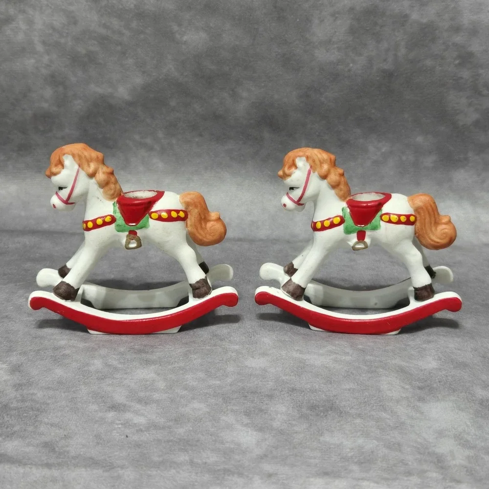 Vintage Holiday Memories Rocking Horse Mini Taper Candle Holders Set of 2